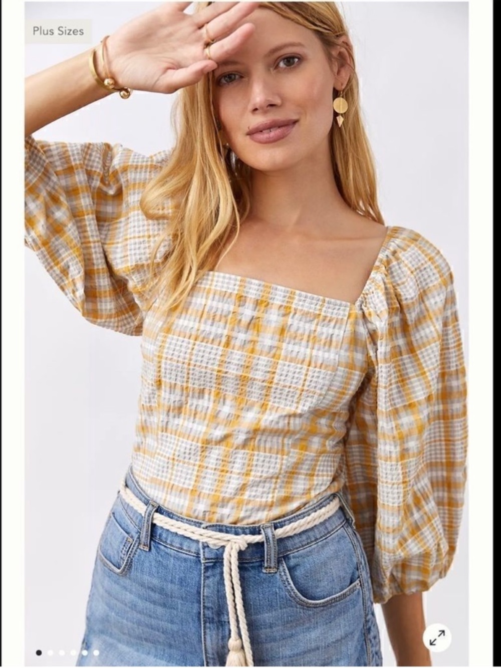 NEW Anthropologie Plaid puff sleeve blouse